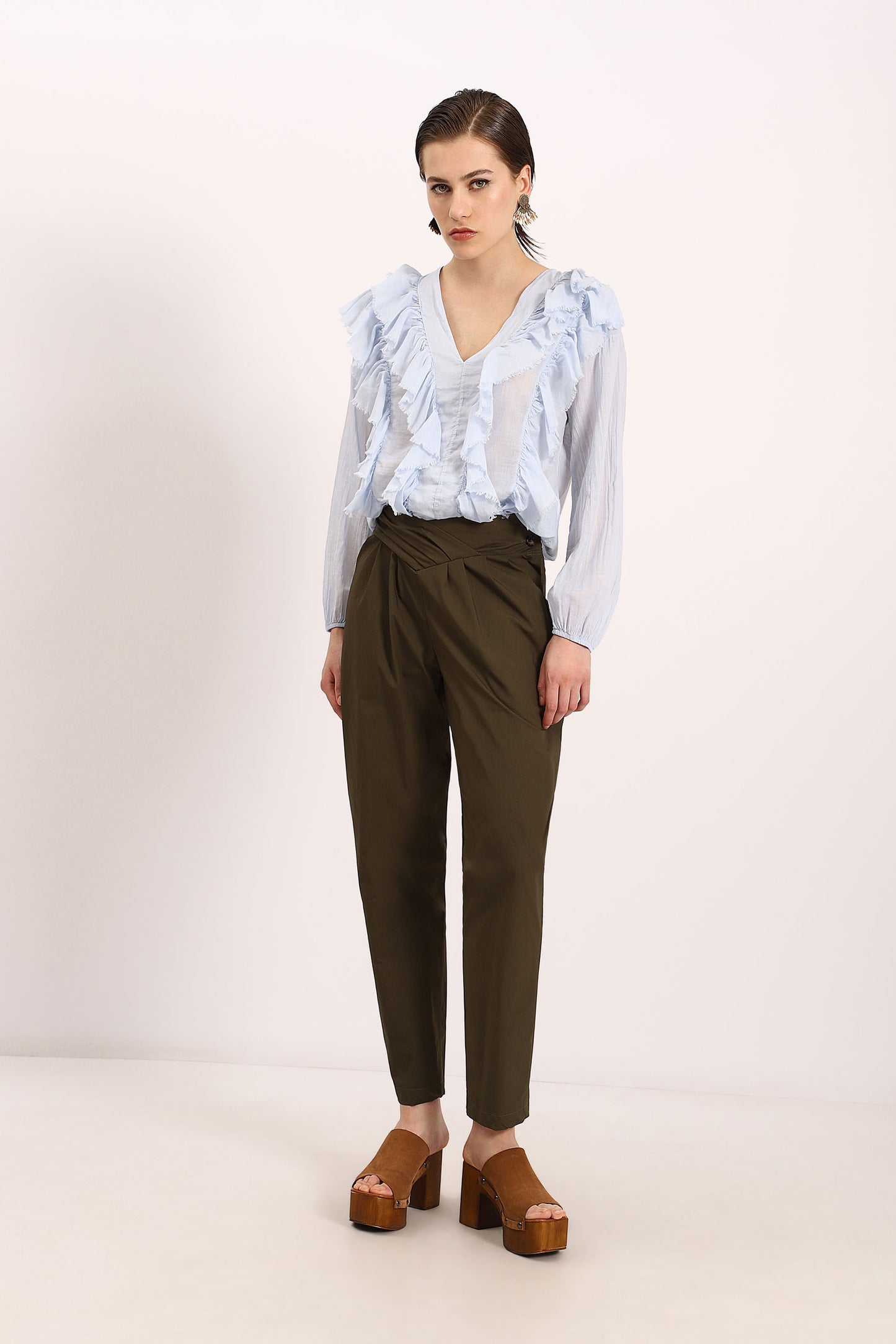 Trousers with Crossover Waistband