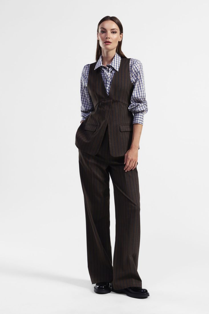 Wide-leg striped trousers