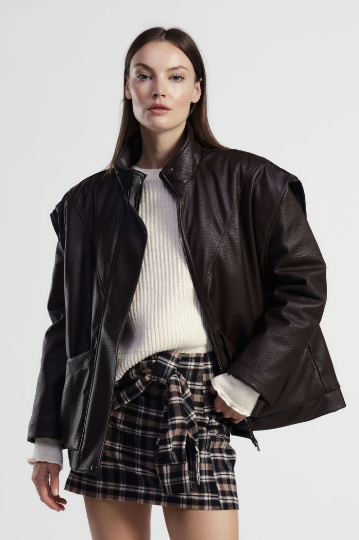 Eco leather jacket with wide shoulders