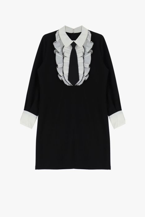 Mini dress with ruffles and a tie