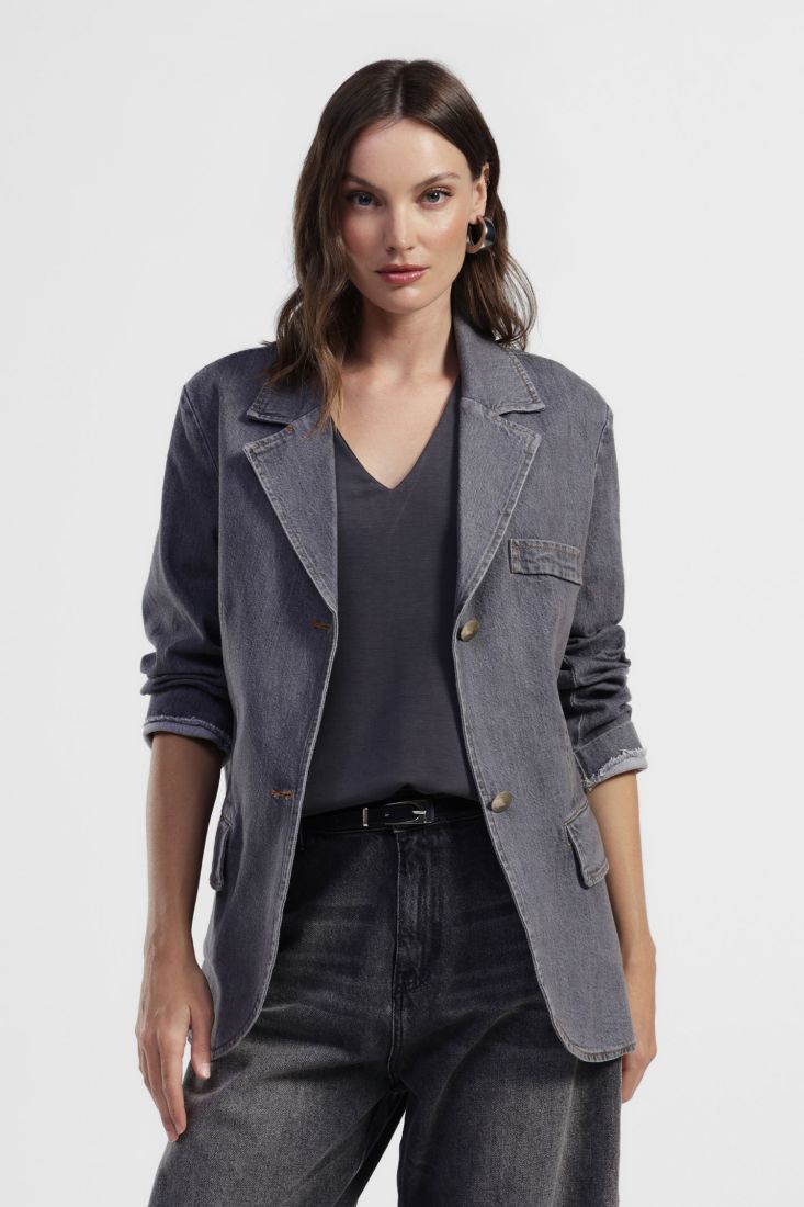 Denim blazer with patch pockets and buttons
