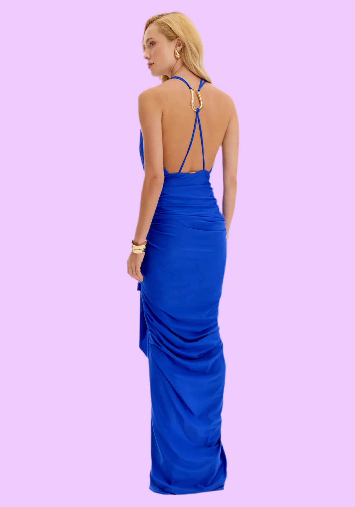 Sax long dress with gathering
