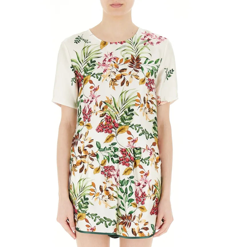 Satin floral shortsleeve top