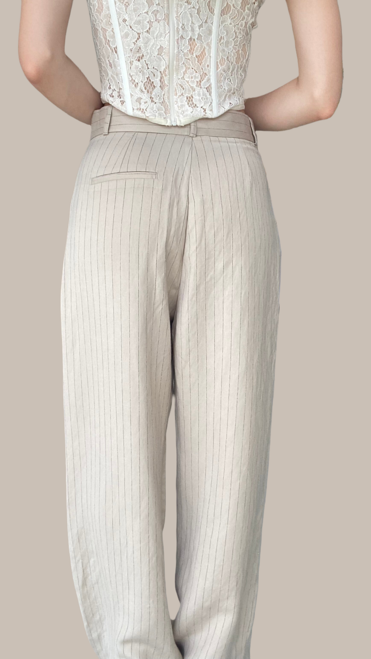 Beige pin stripe straight line trouser