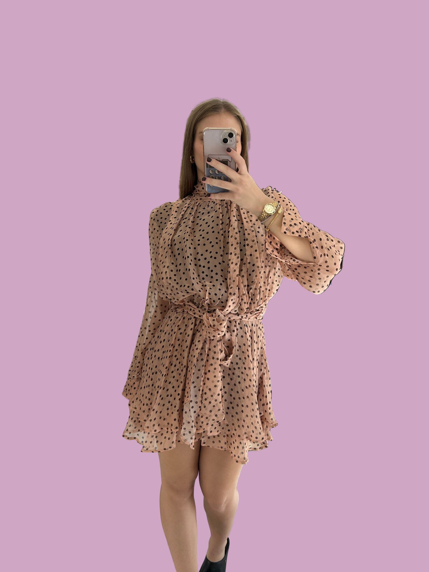Pink Petit pois mini dress
