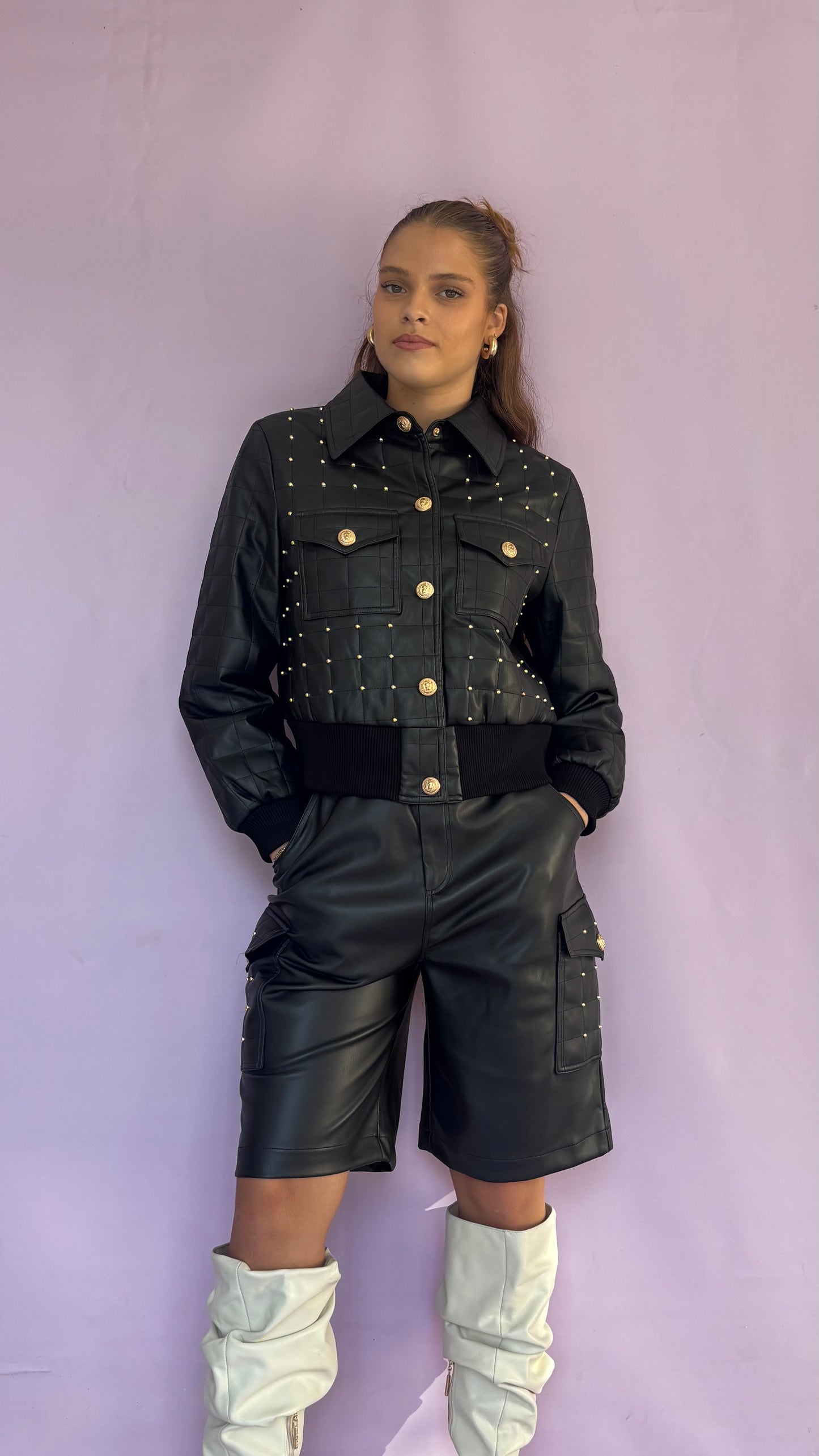 Black eco leather jacket with studs