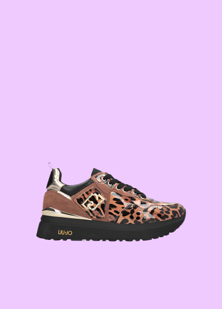 Animal-print patent leather platform sneakers