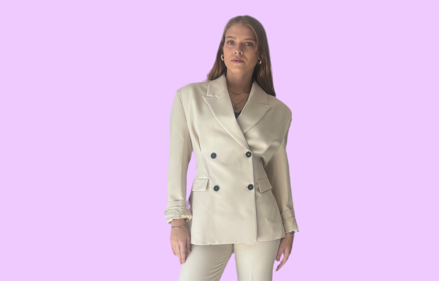 Creme double breasted blazer