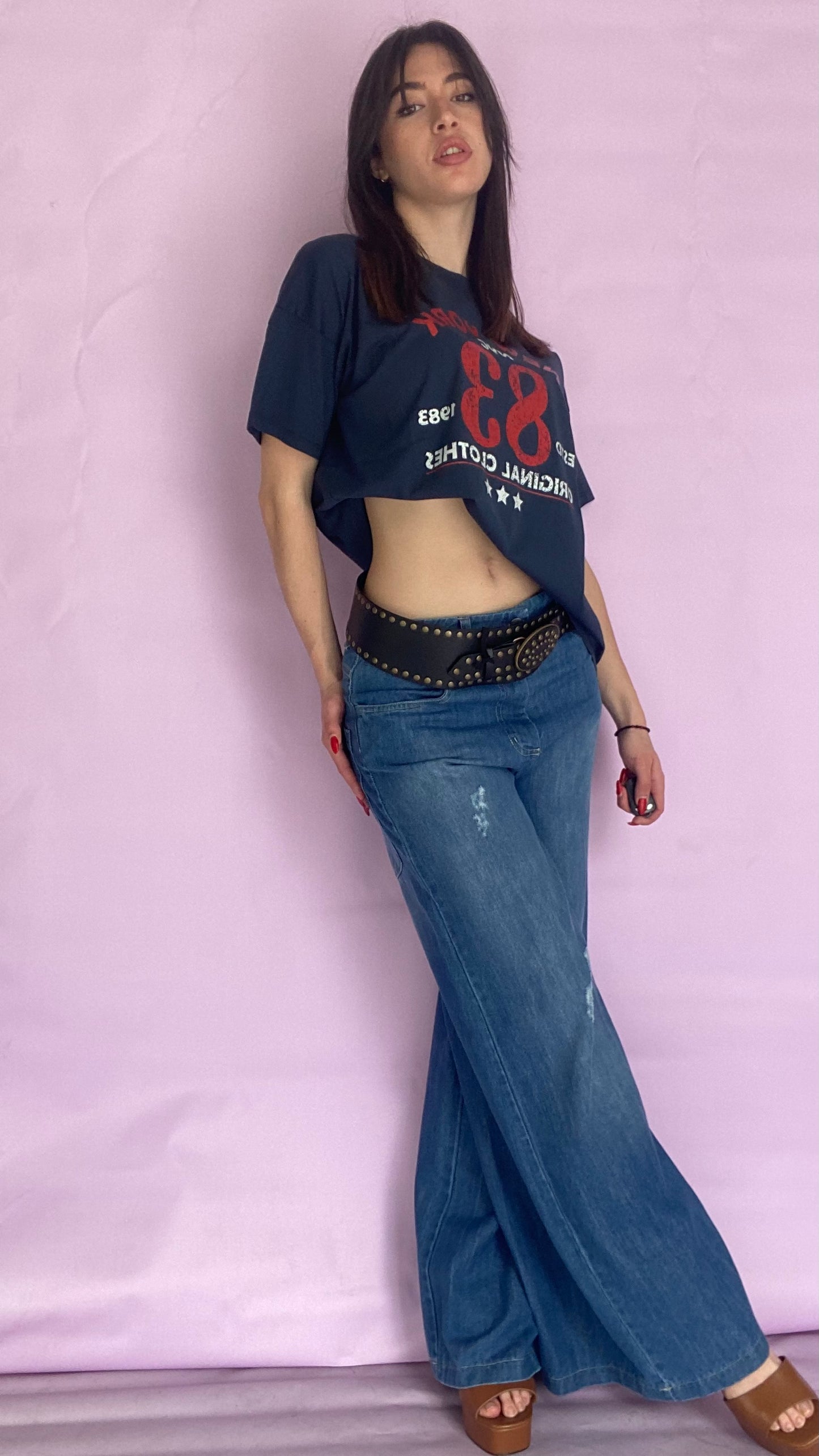 Blue high waist palazzo jean