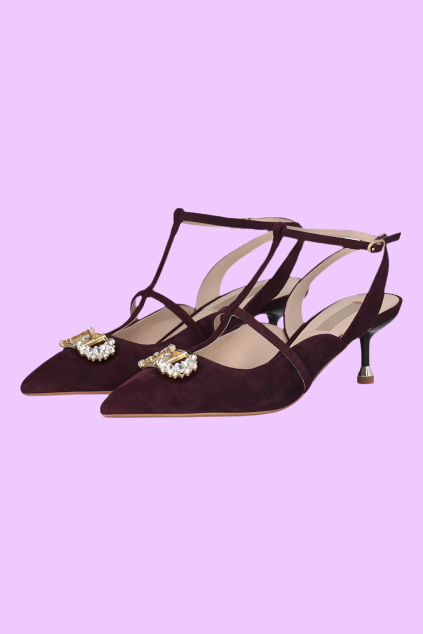 Slingback shoes with bejeweled logo