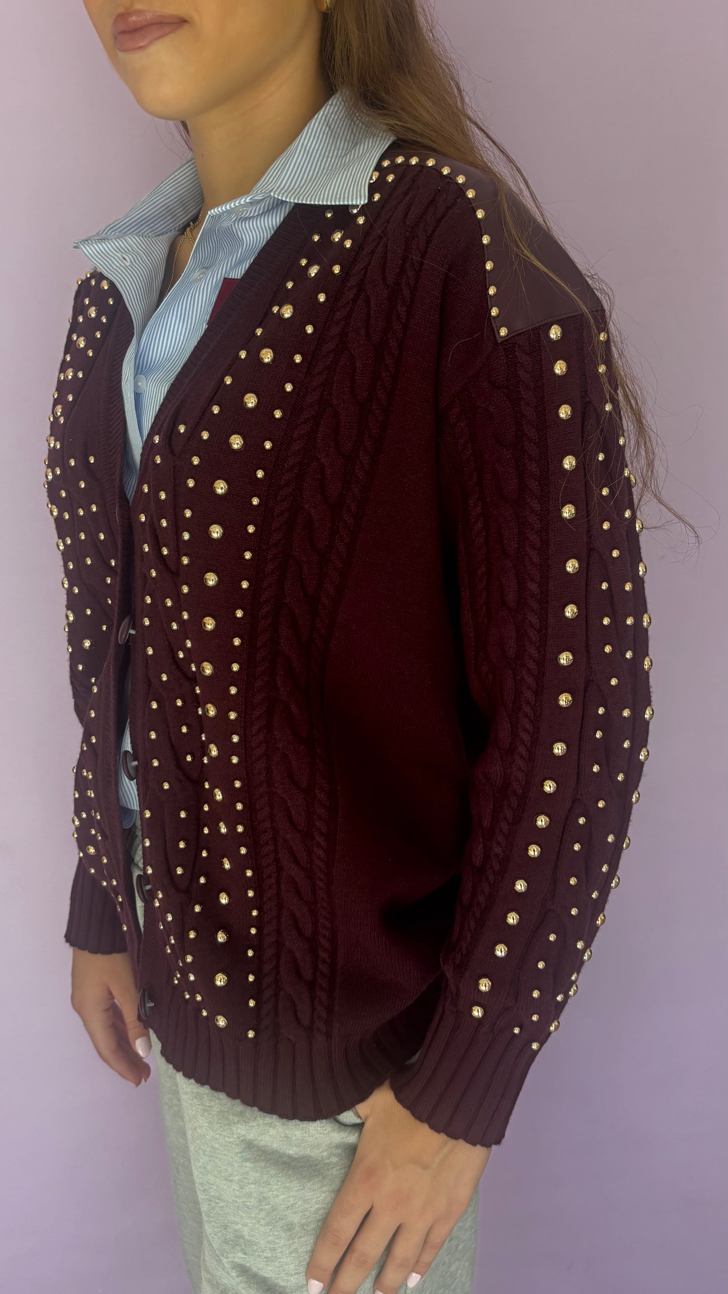 Burgundy cardigan with studs