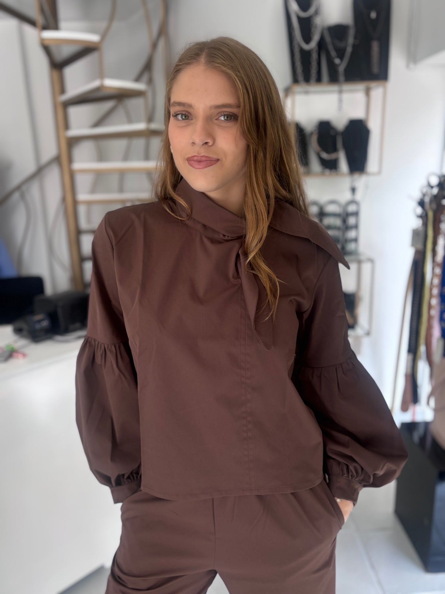 Brown Inna Manoli taffeta set