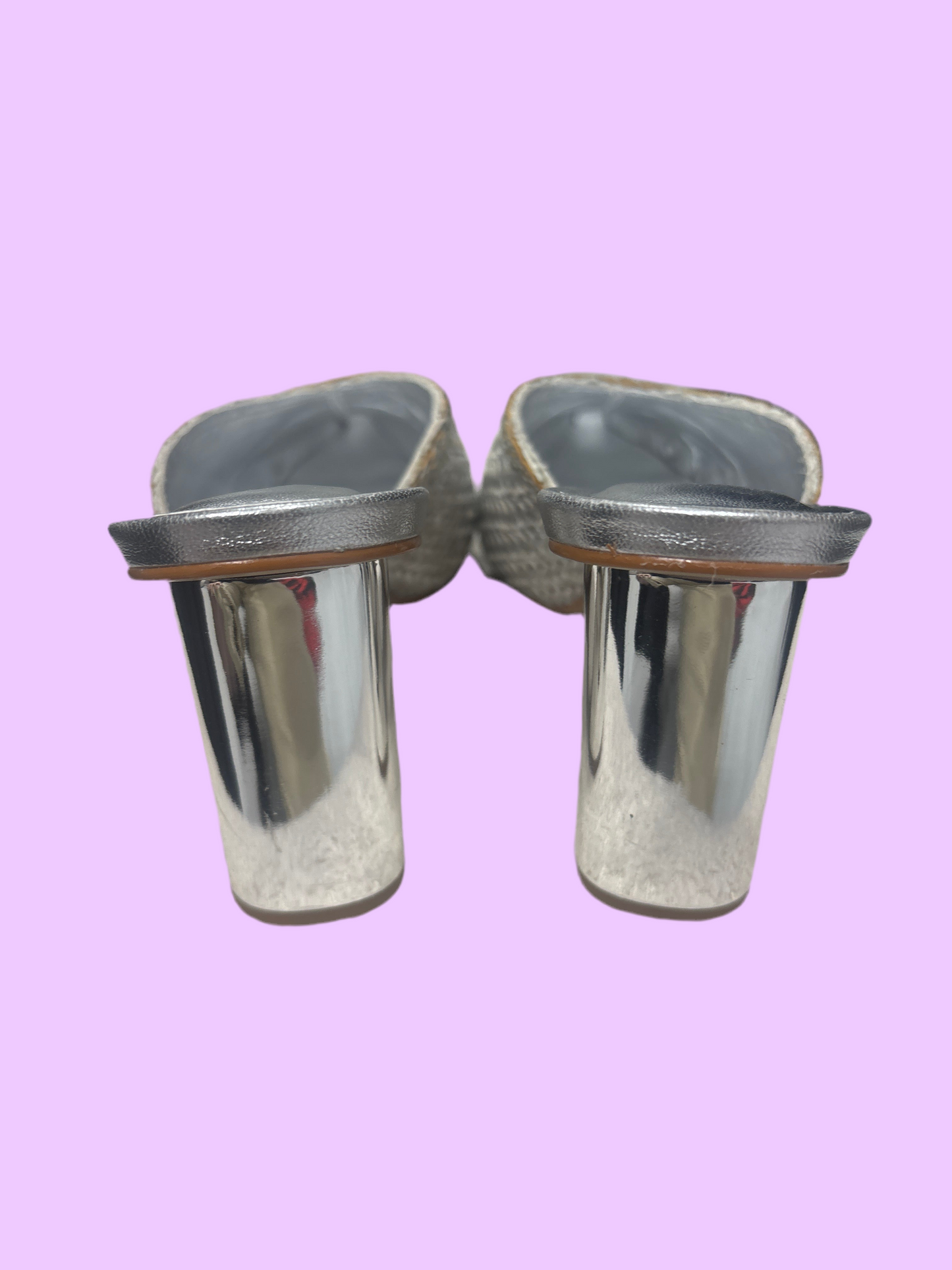 Silver high heal mules