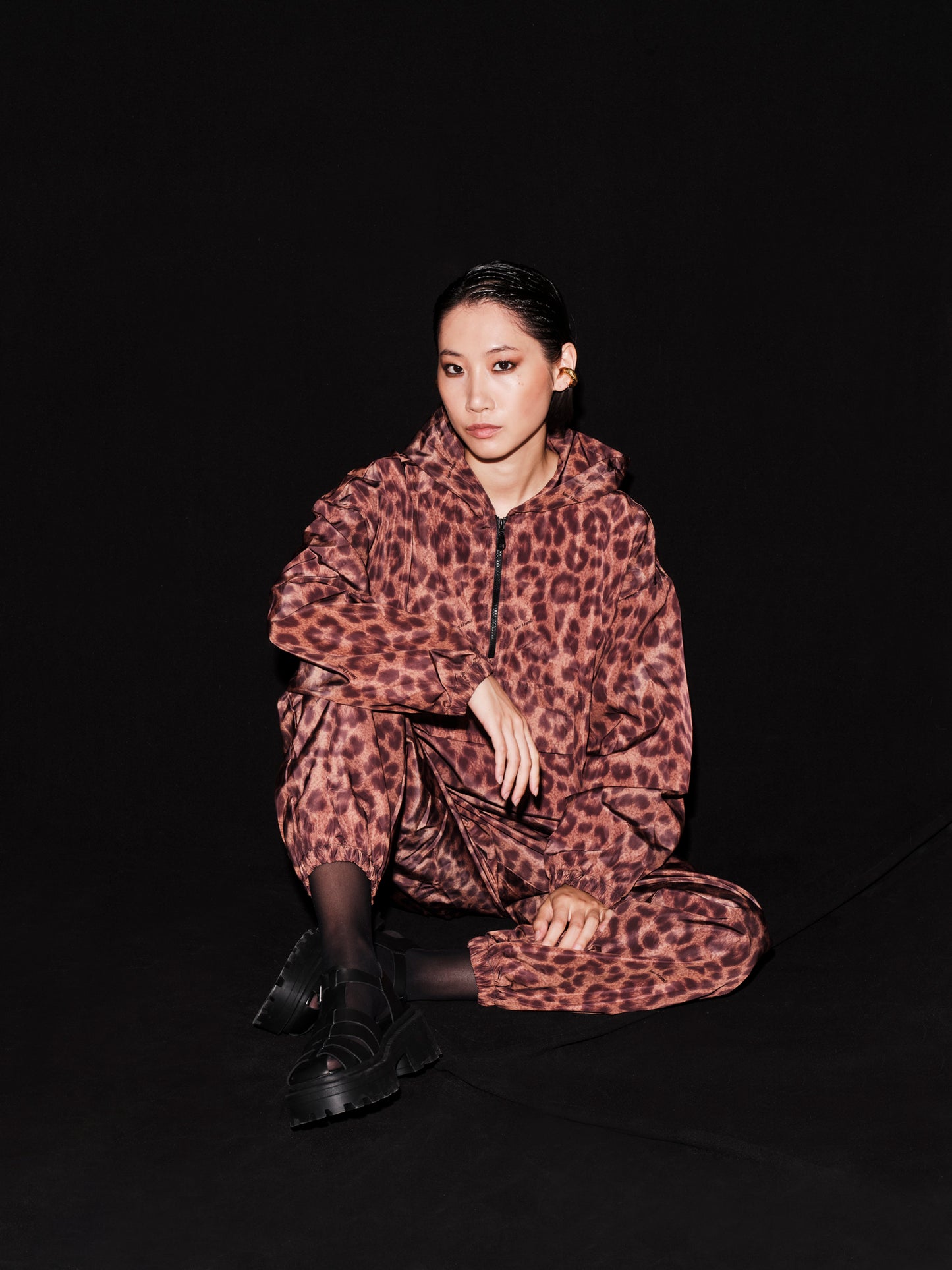 Long Taftan leopard hoodie