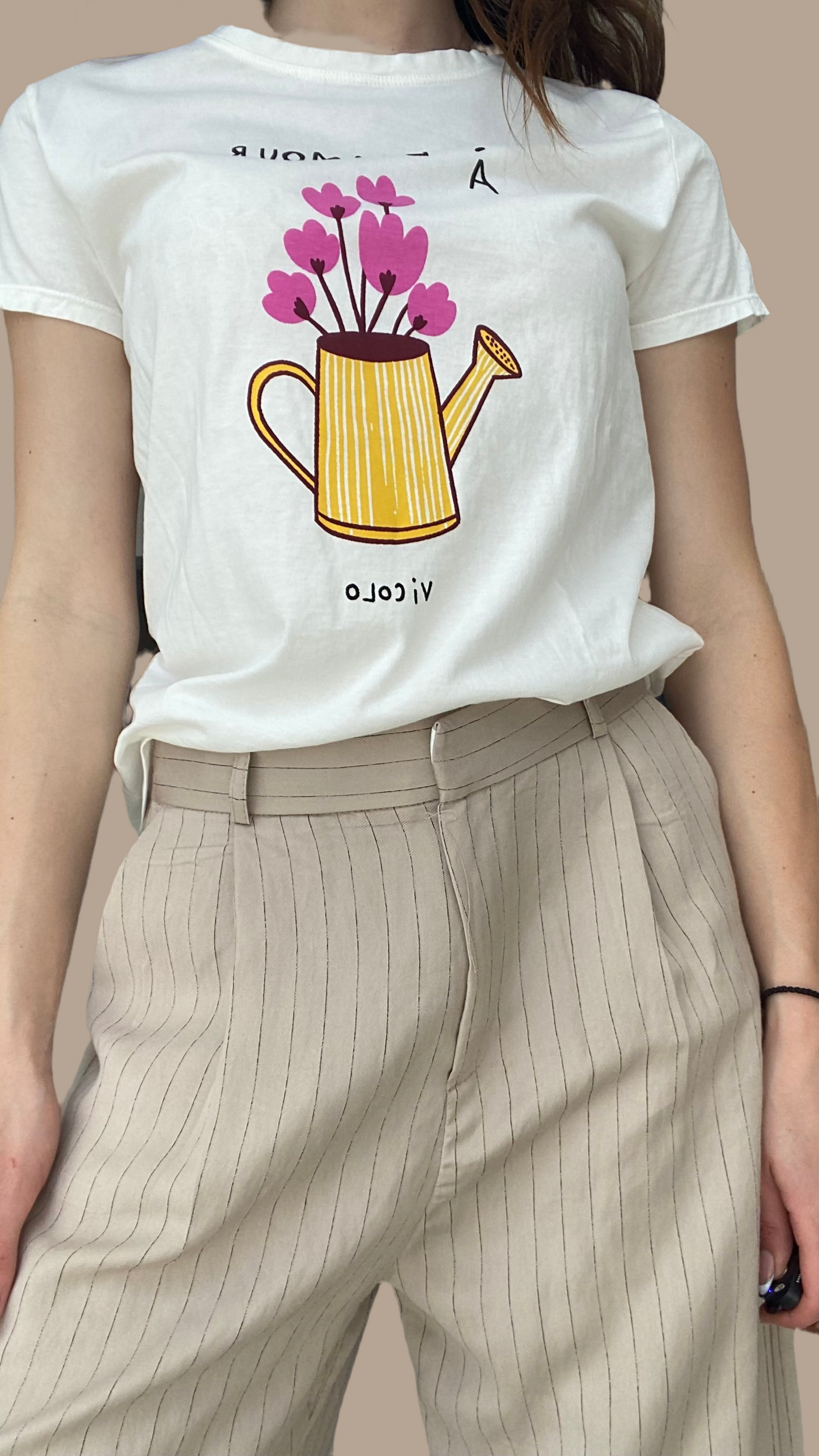 Beige pin stripe straight line trouser