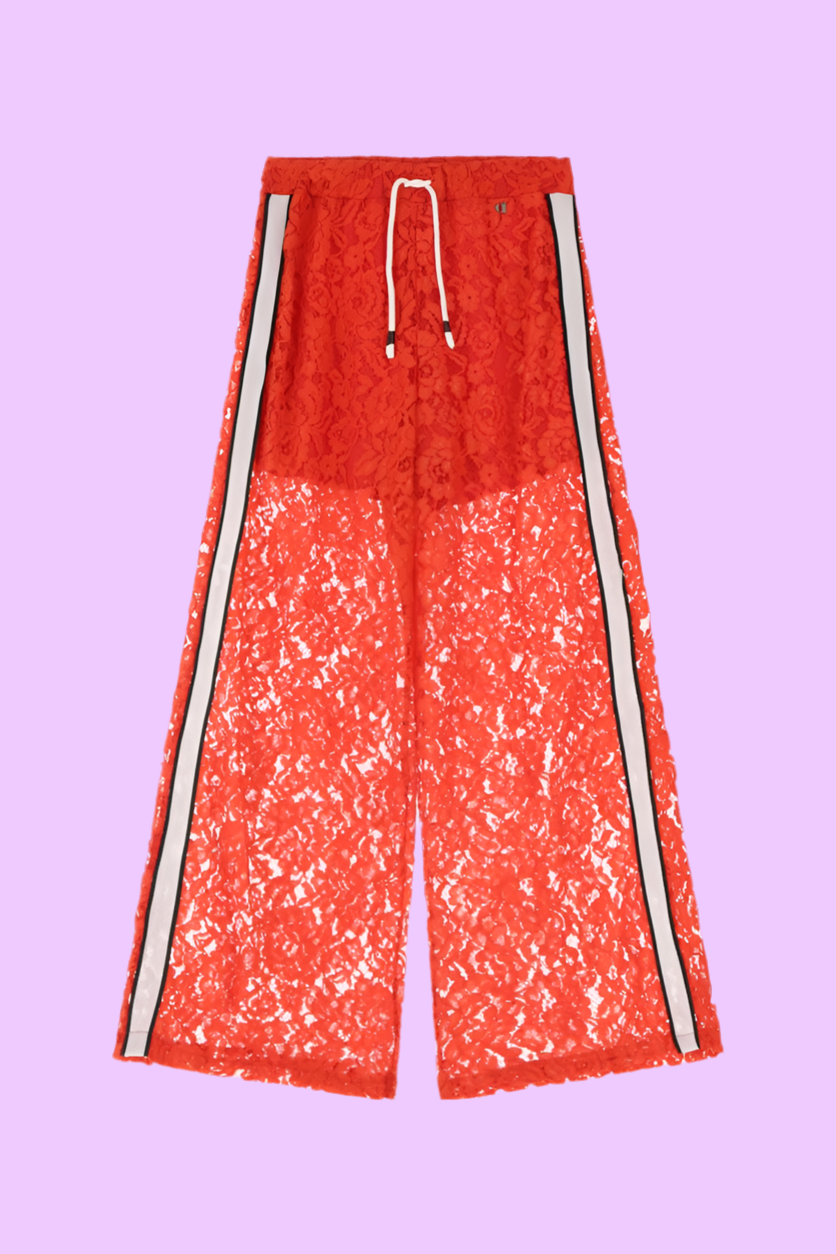 Wide-leg lace pants with side band