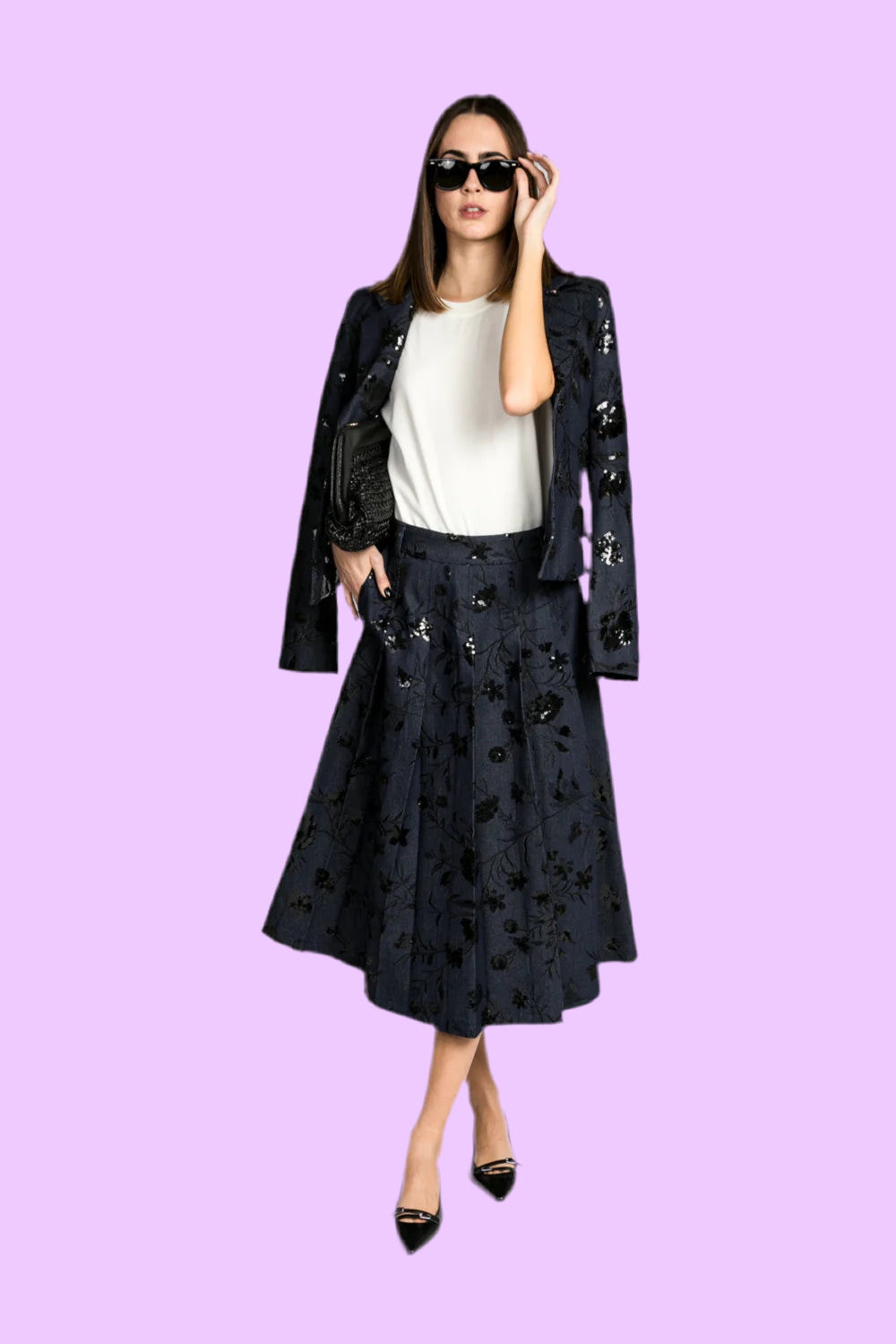 Denim skirt with embroidery