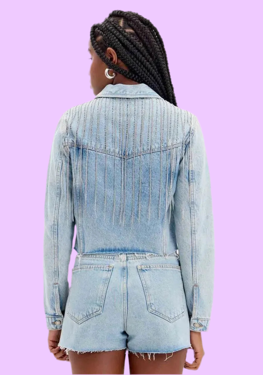 Short jean jacket with rhinestones