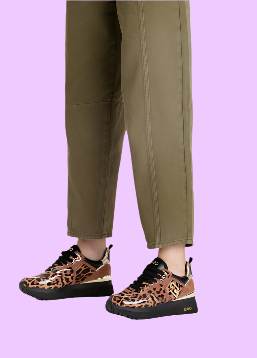 Animal-print patent leather platform sneakers