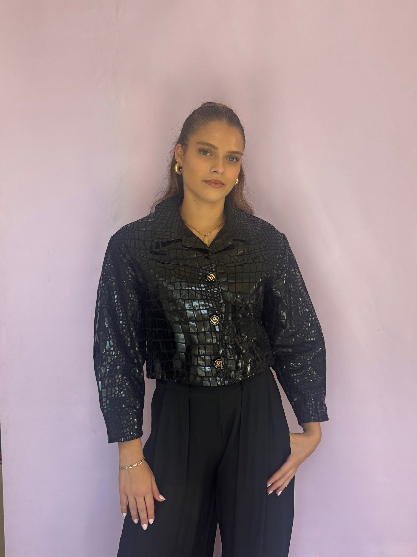 PU Twill cropped jacket