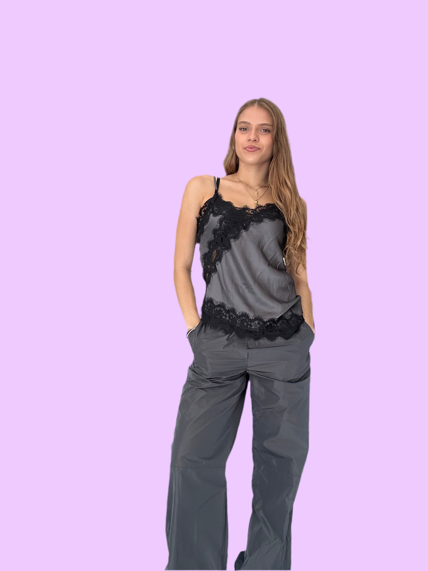 Gray satin top