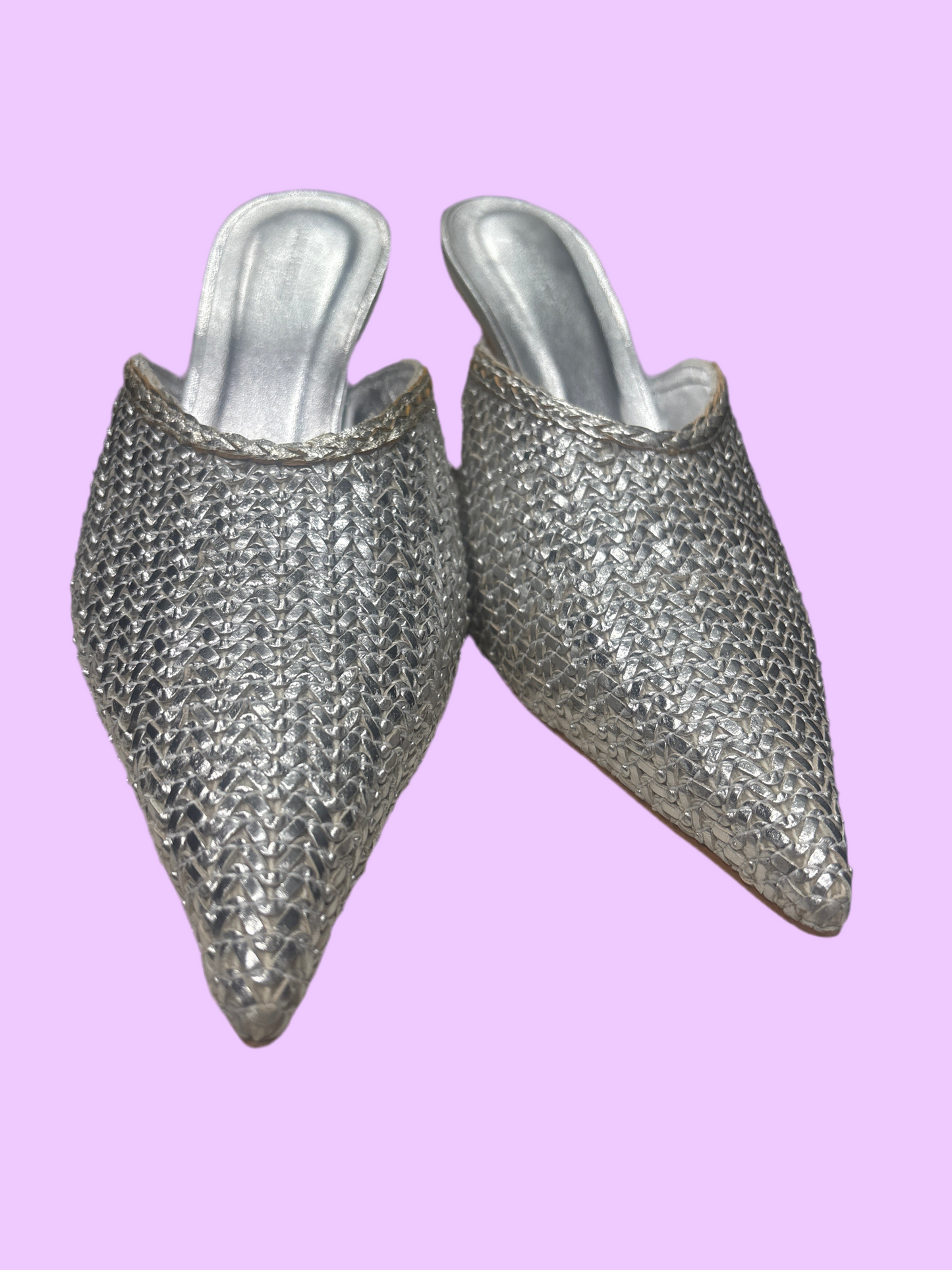 Silver high heal mules
