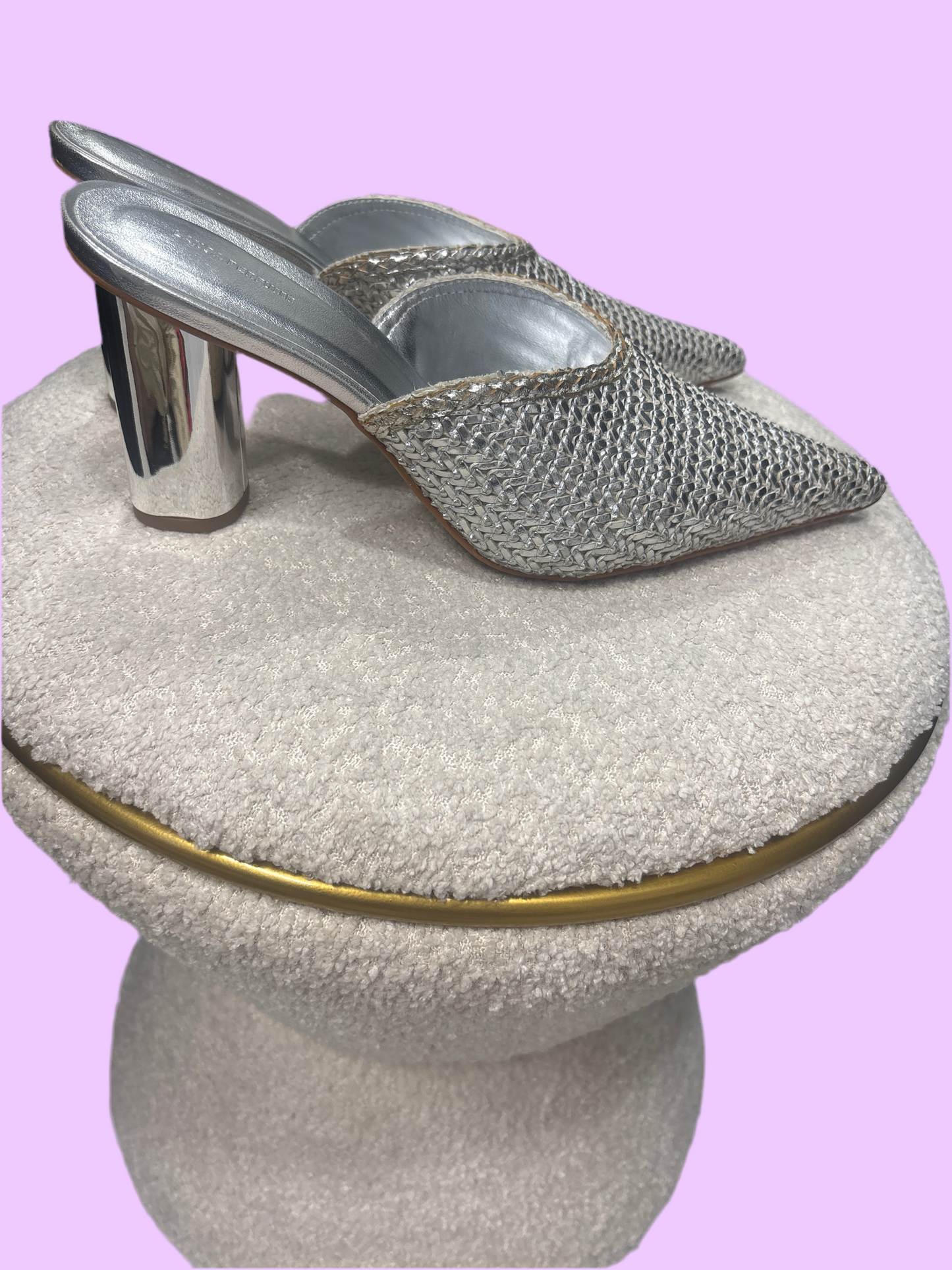 Silver high heal mules