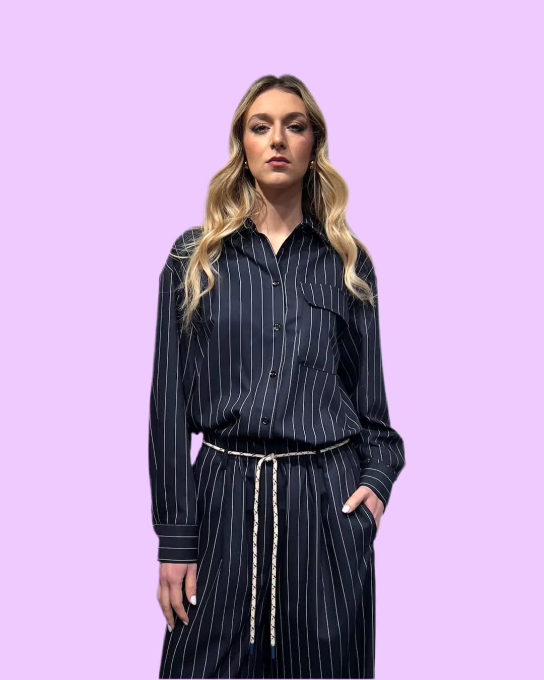 Blue Pin stripe wide leg trouser