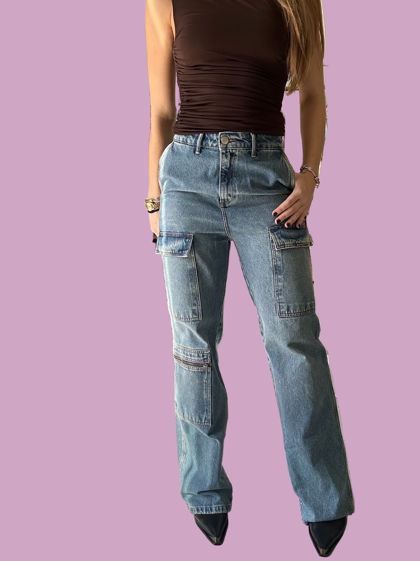 Denim cargo pants