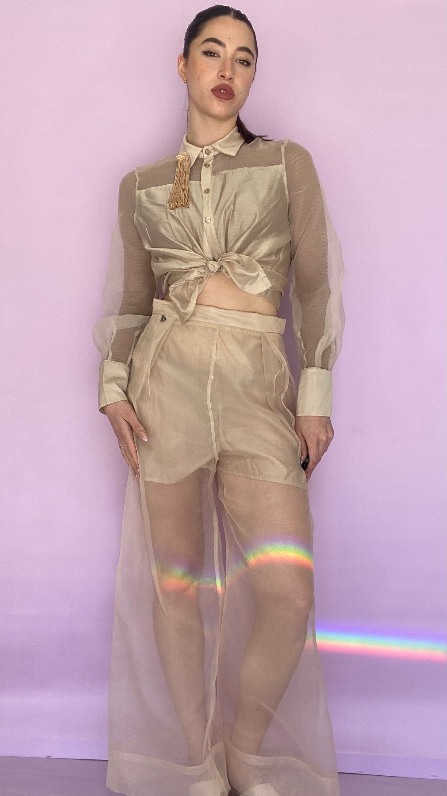 Organza sheer trouser with short