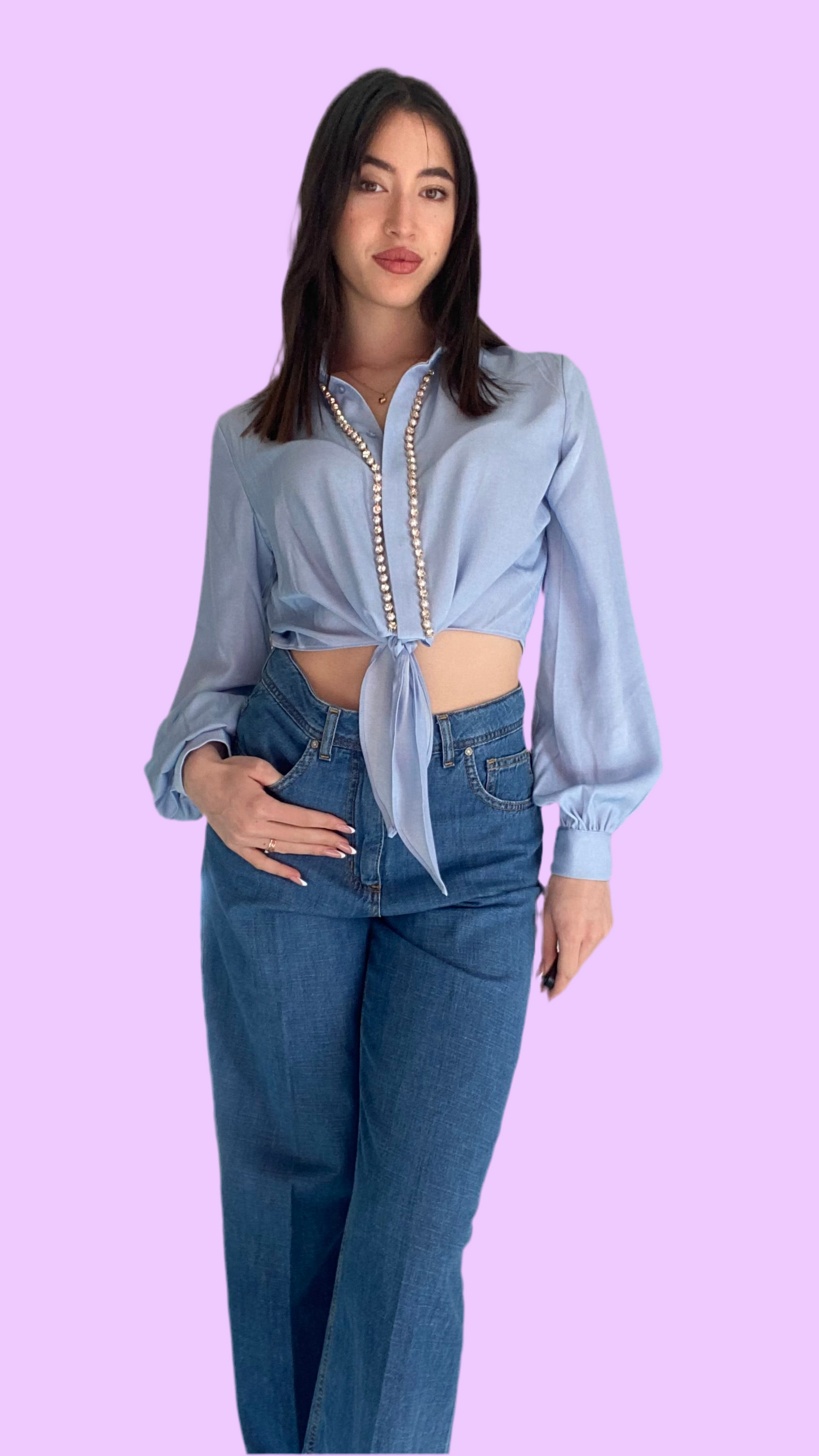 Long sleeve blouse with pearls