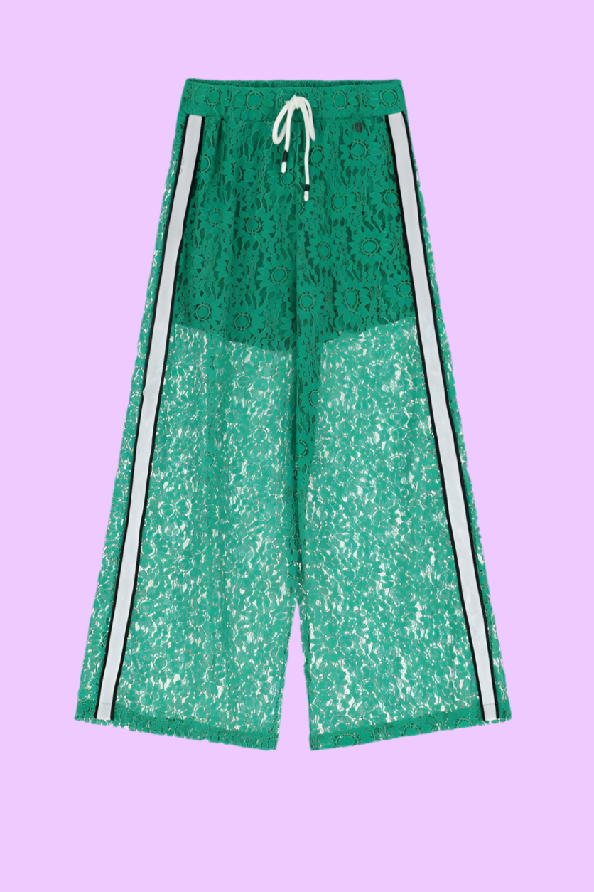 Wide-leg lace pants with side band