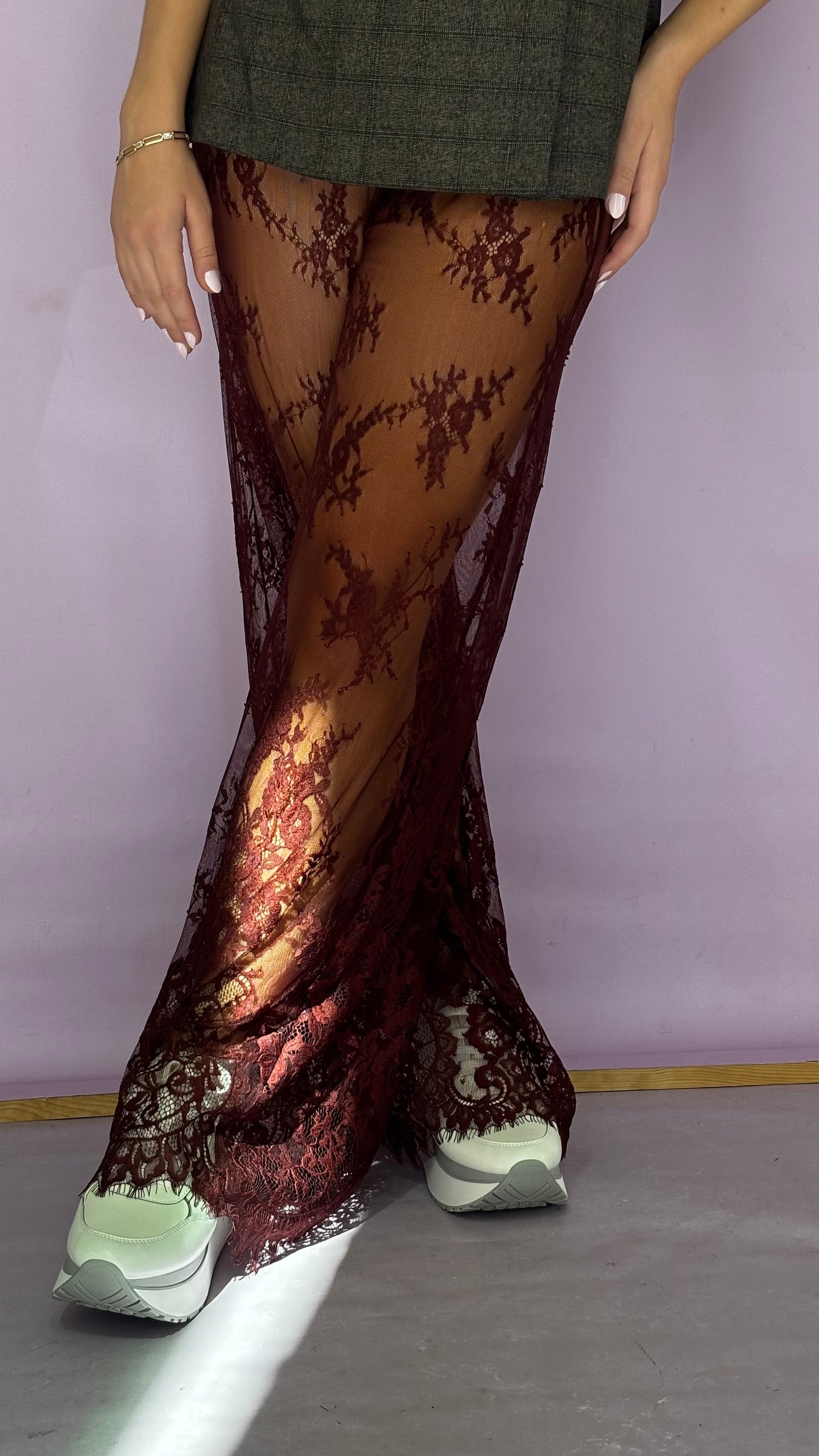 Burgundy lace pants