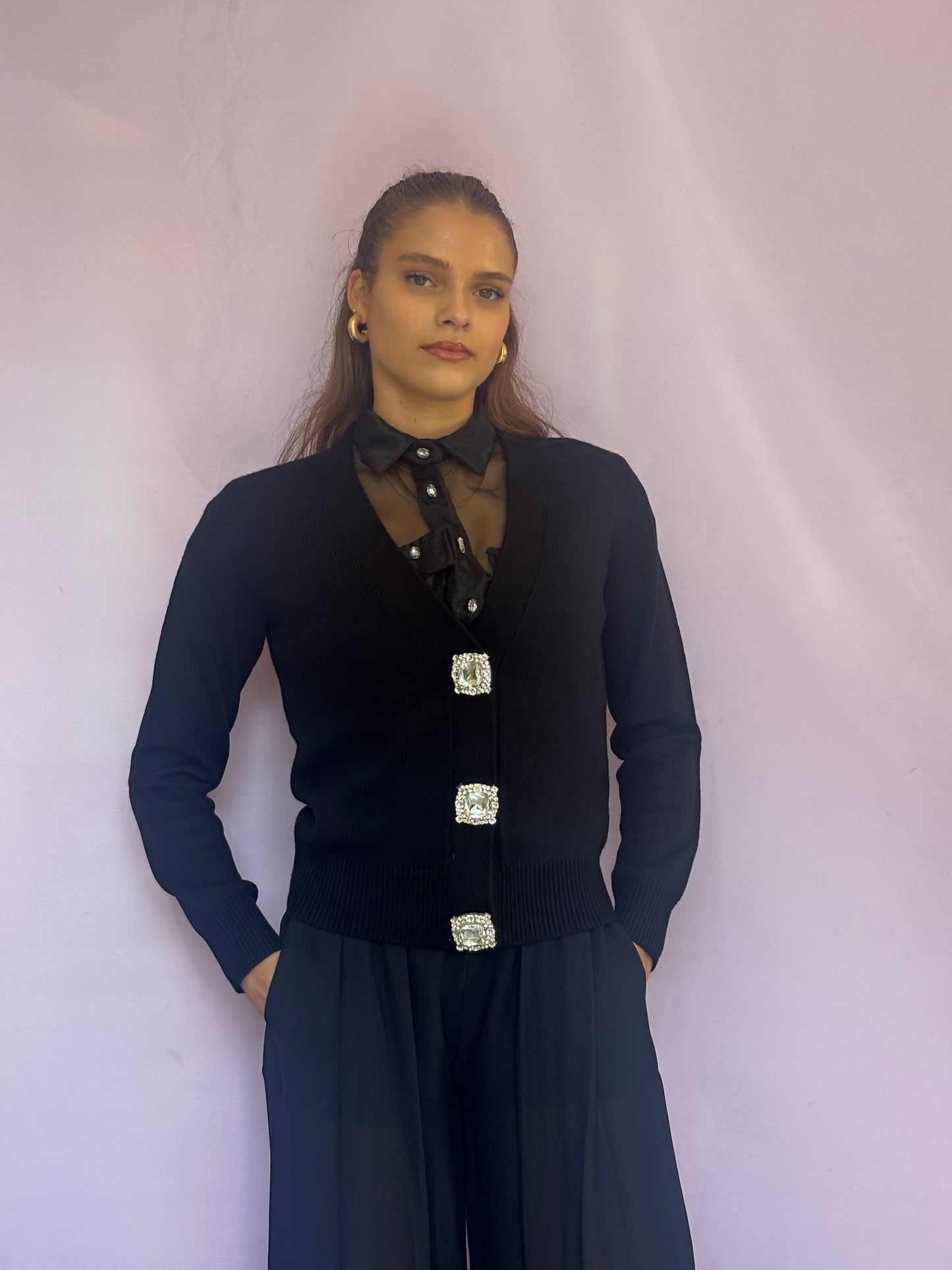 Black cardigan with large buttons