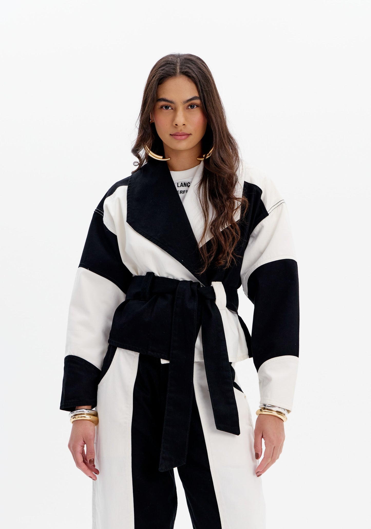Black and White Twill jacket with belt