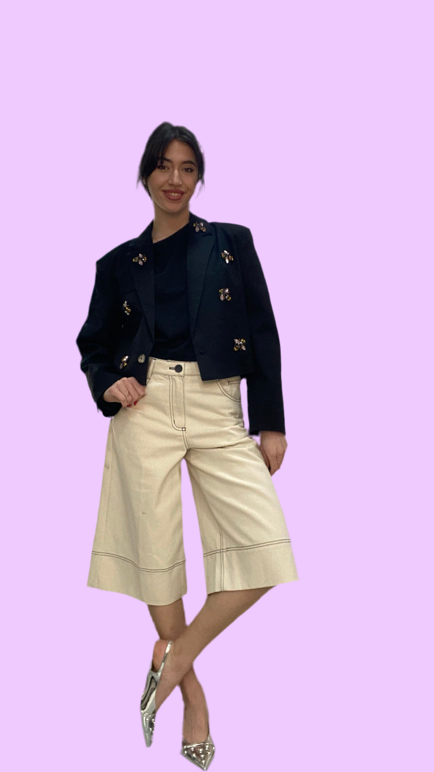 Waist long blazer with pins