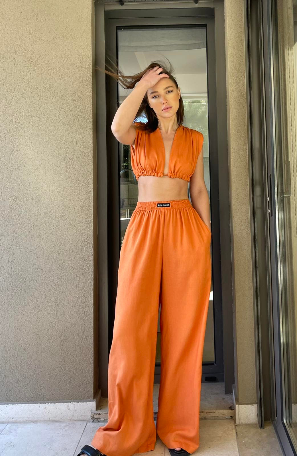 Linen straight leg pants