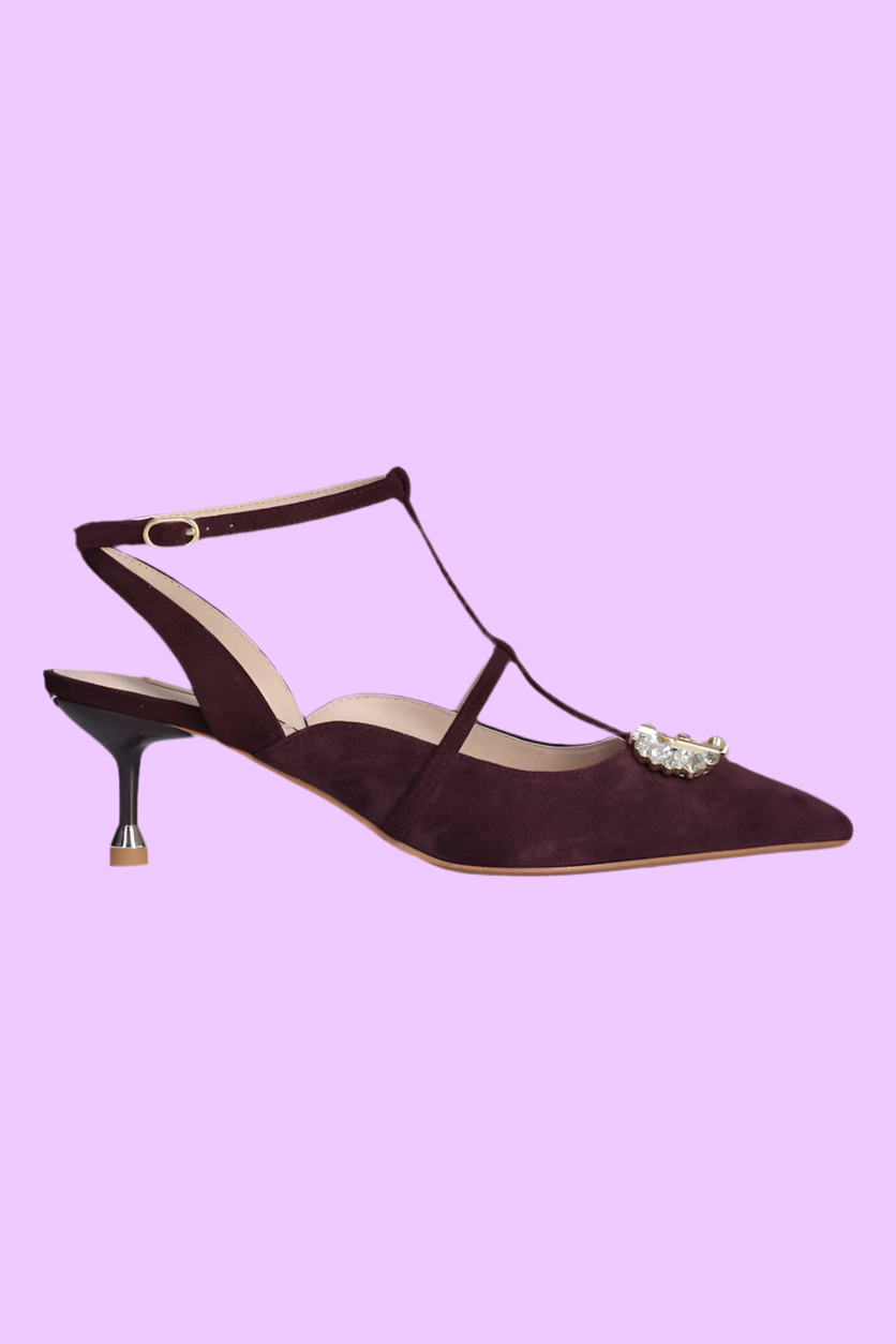 Slingback shoes with bejeweled logo