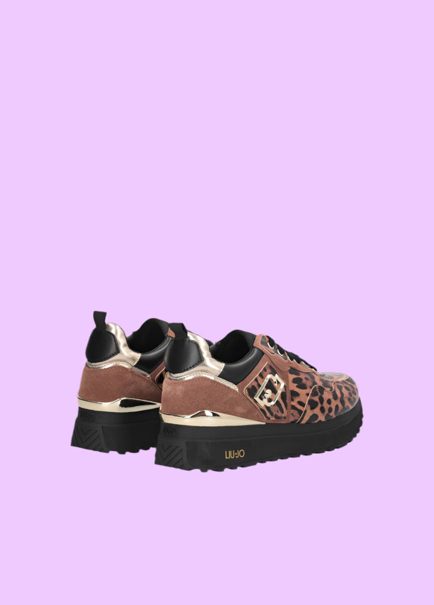 Animal-print patent leather platform sneakers