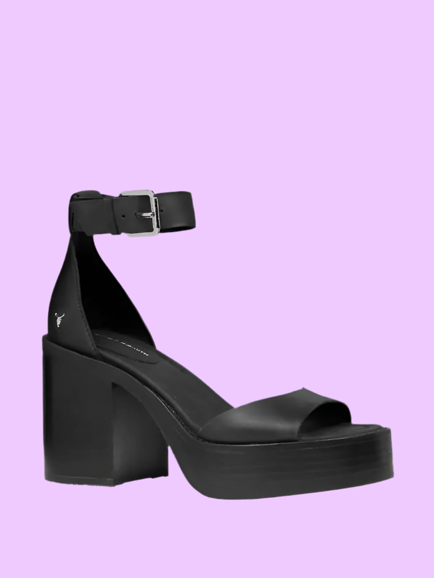 Black chunk low heel sandals