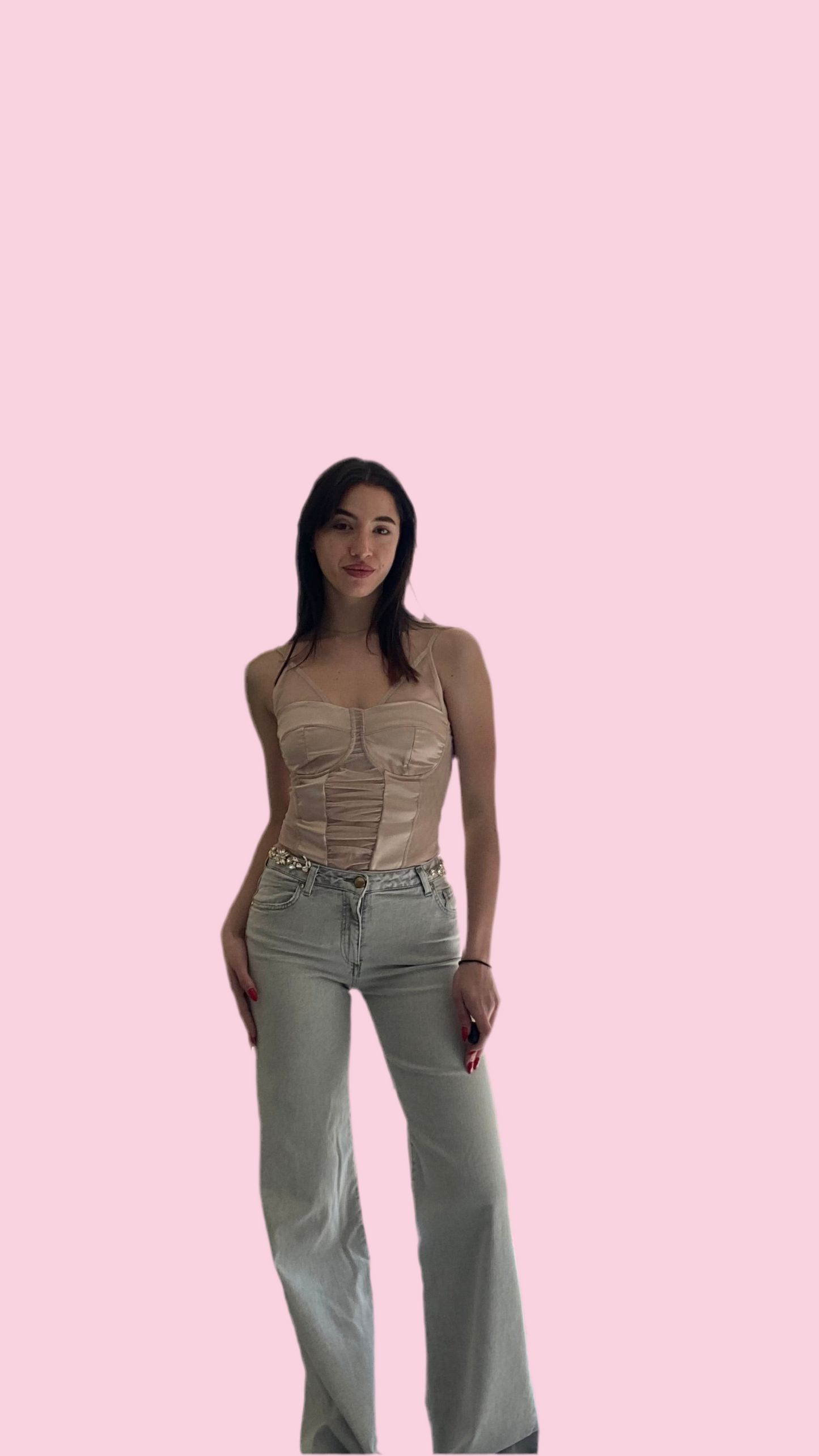 Denim gray trouser with embroiidery