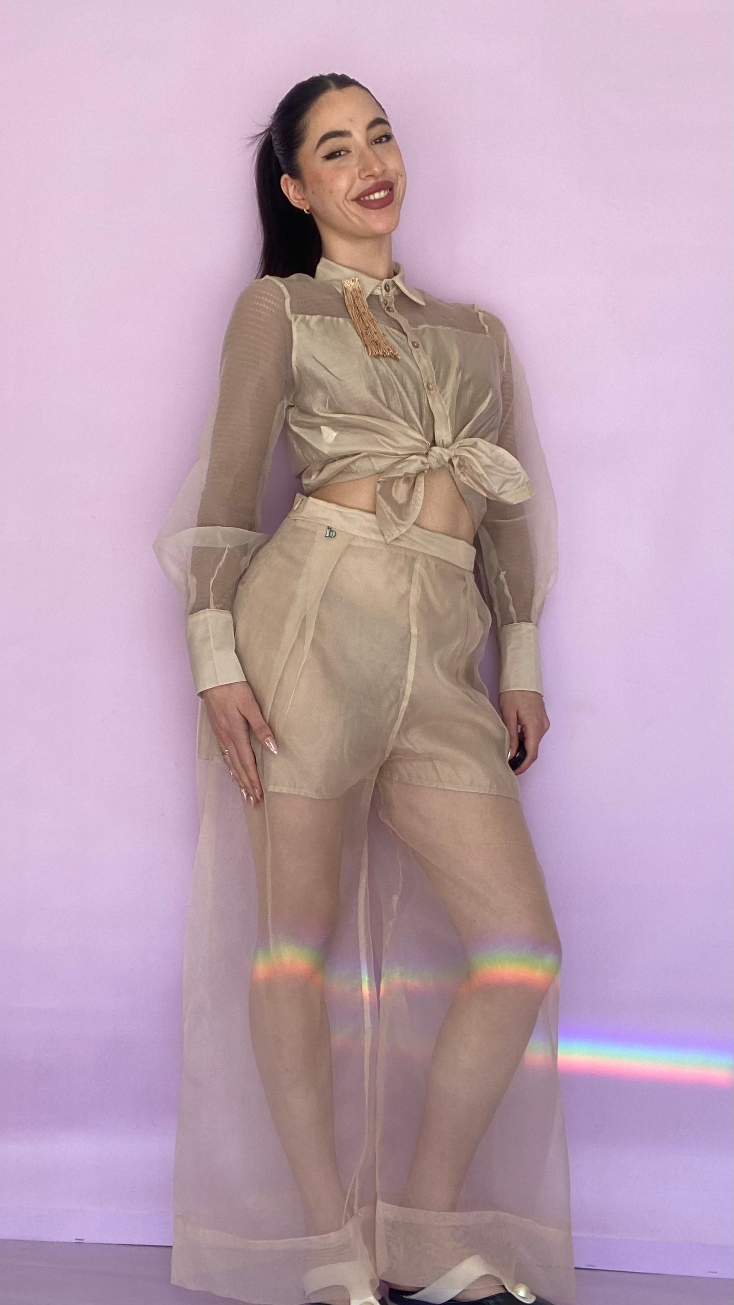 Organza sheer trouser with short