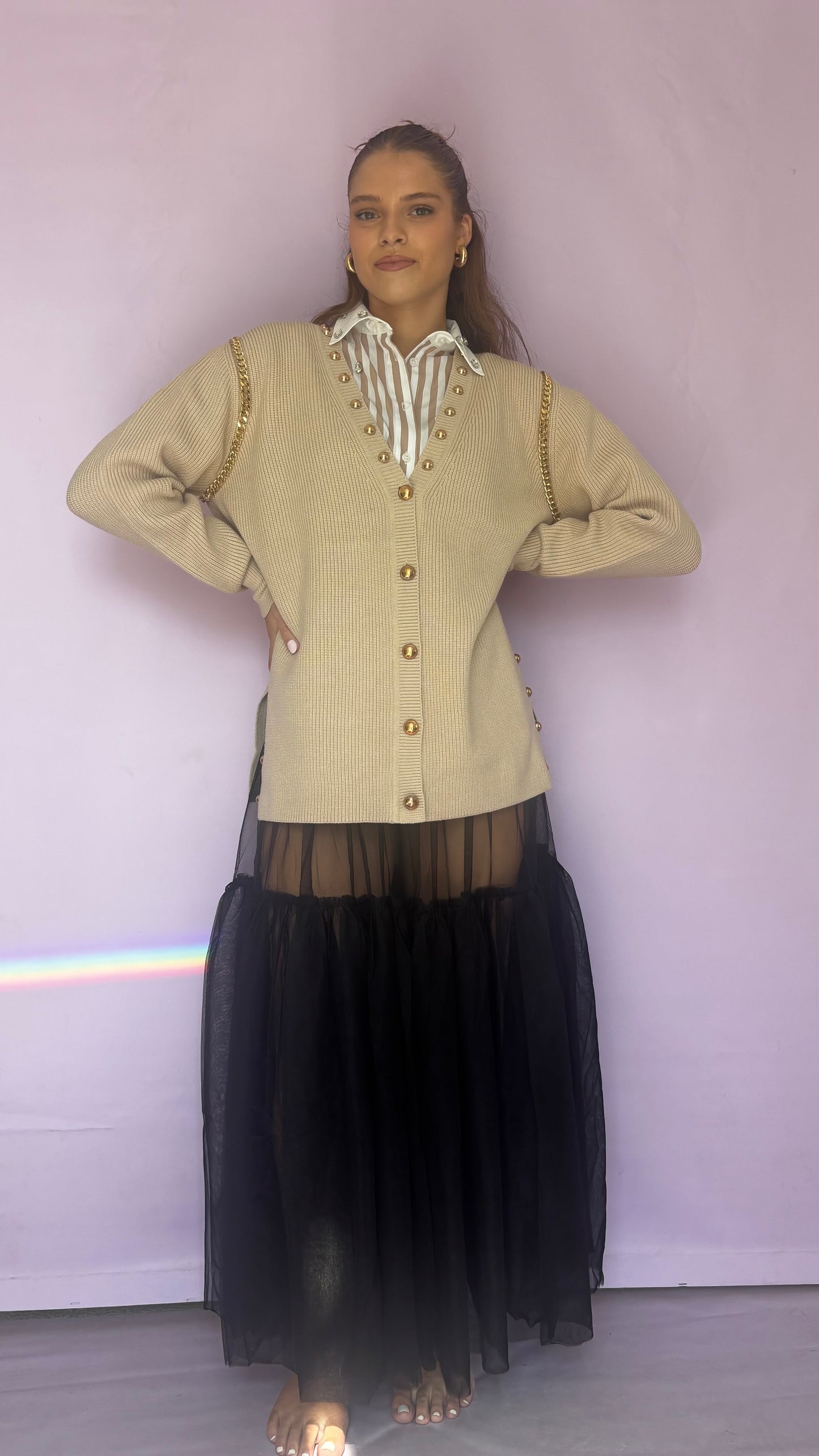 Beige cardigan with studs