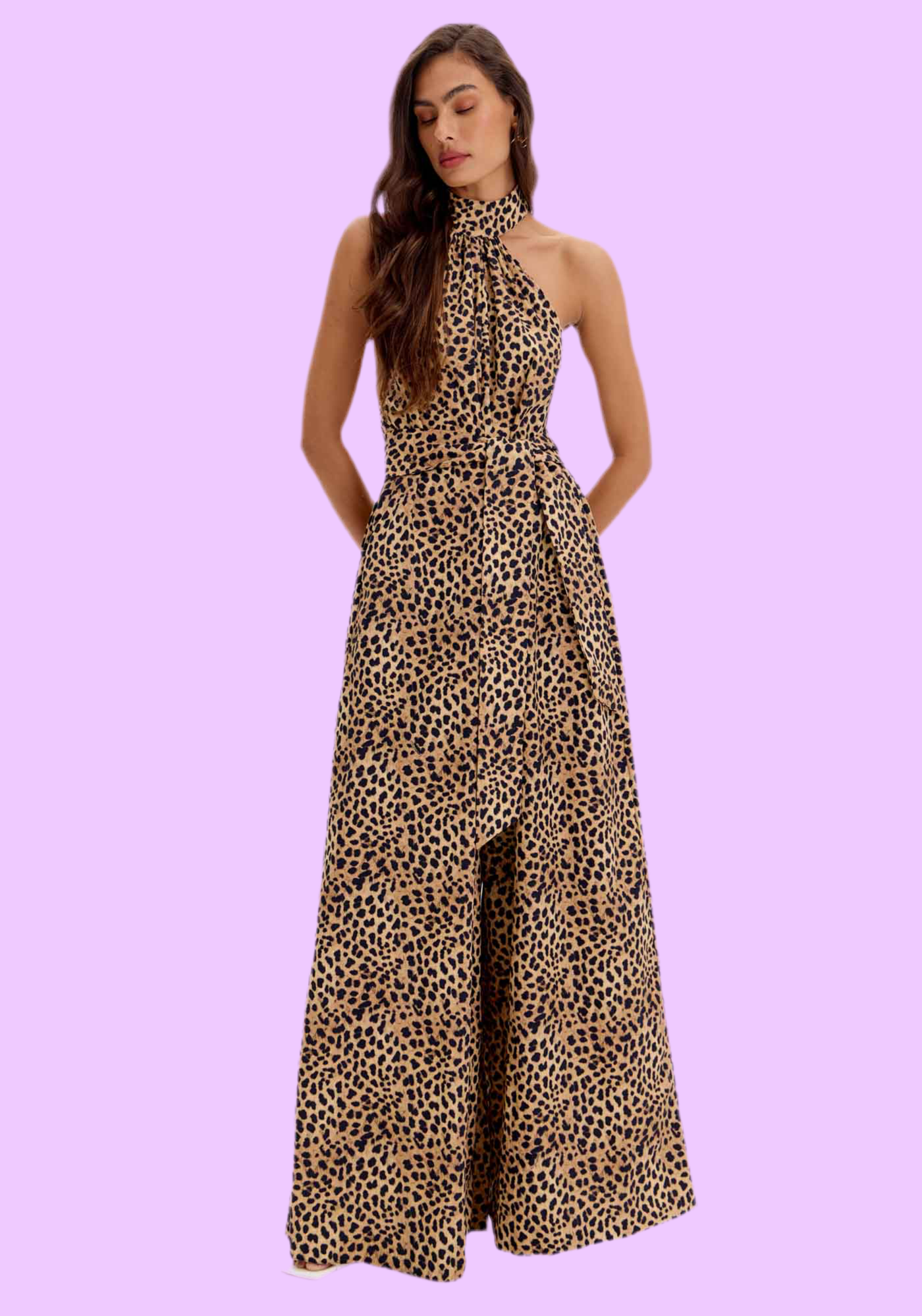 Leopard jumpsuit with super wide leg