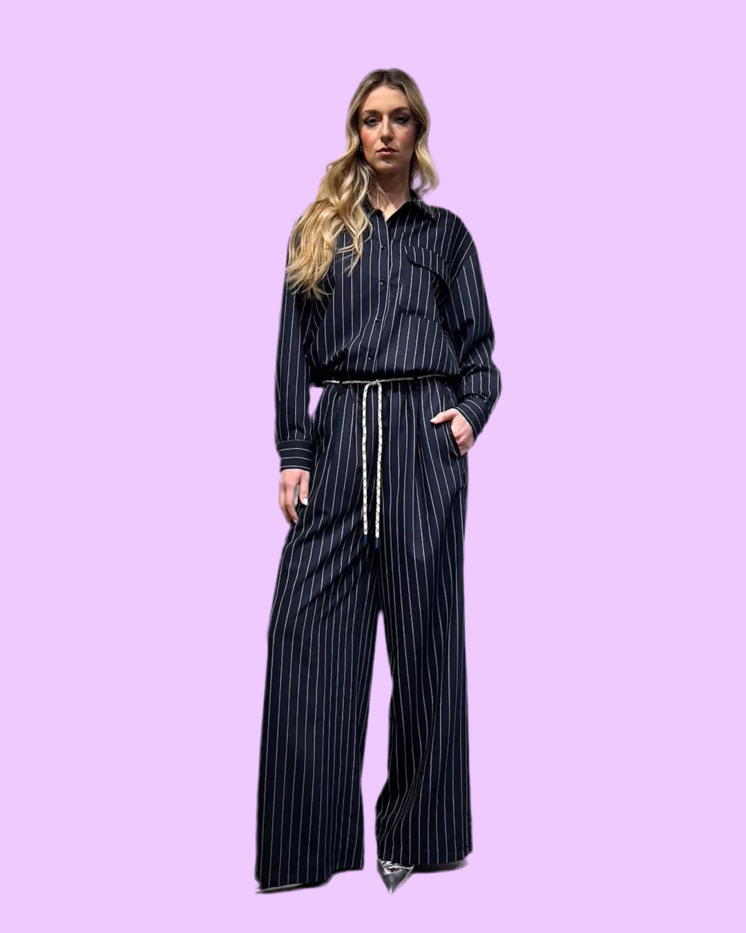 Blue Pin stripe wide leg trouser