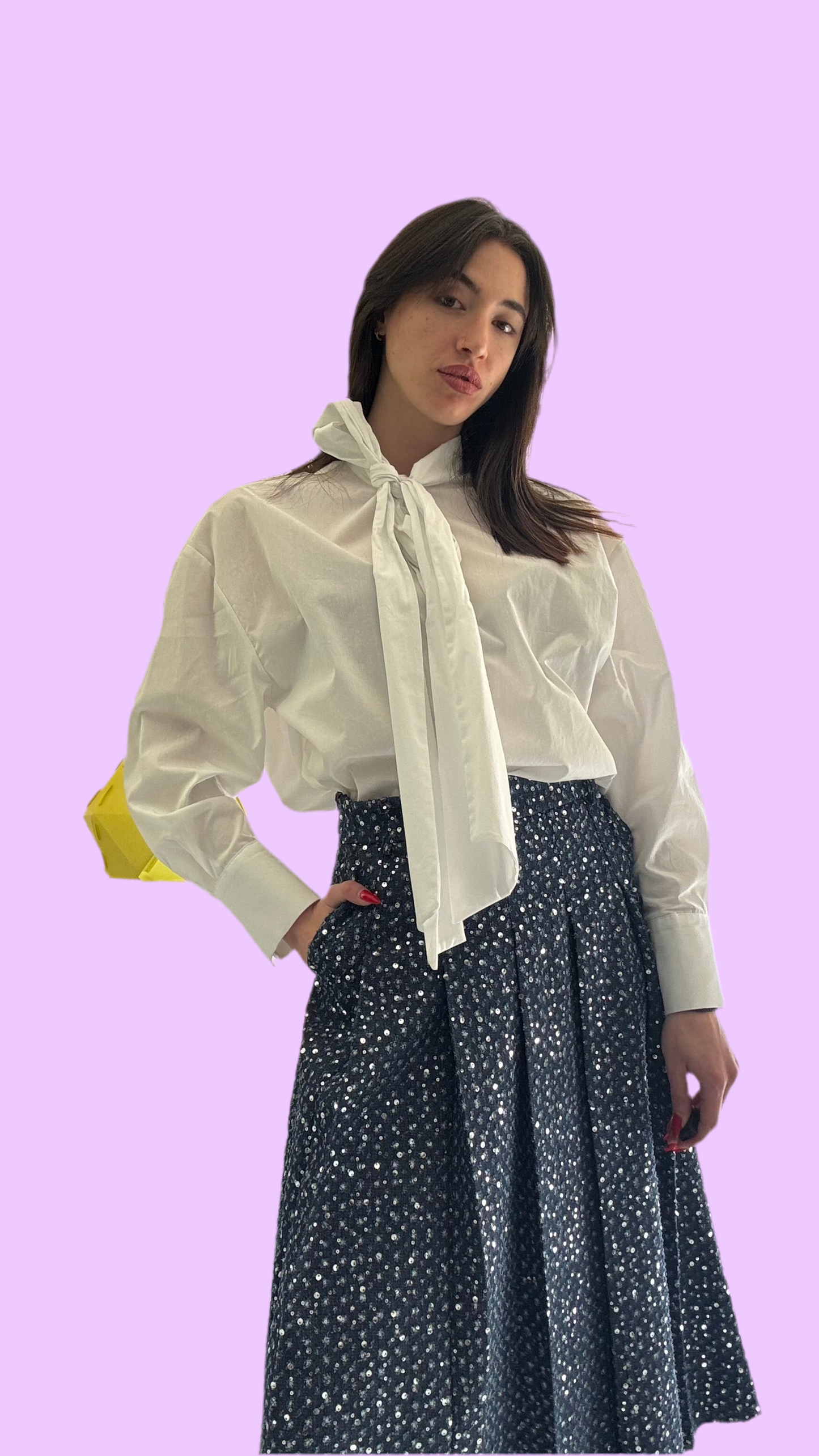 Denim midi skirt with pleads