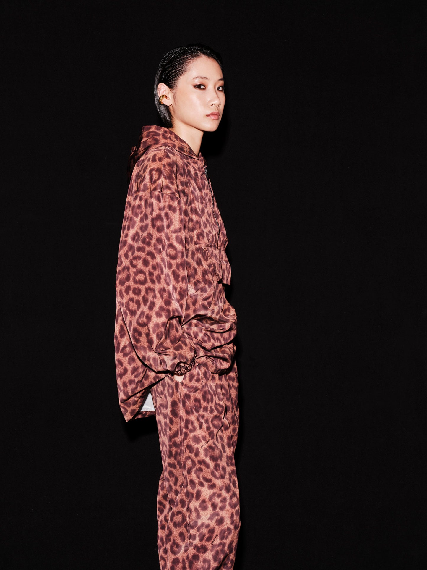 Long Taftan leopard hoodie