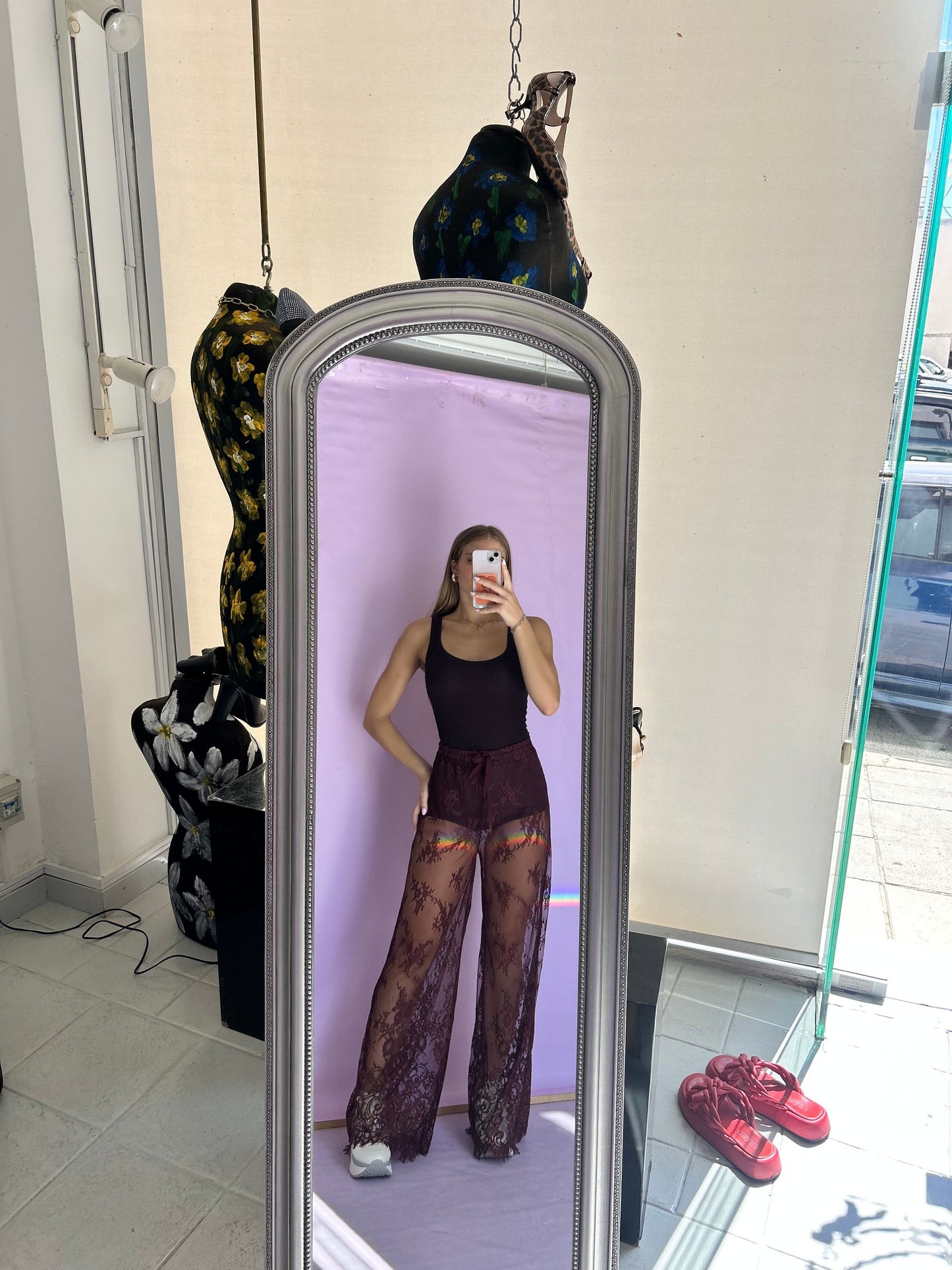 Burgundy lace pants