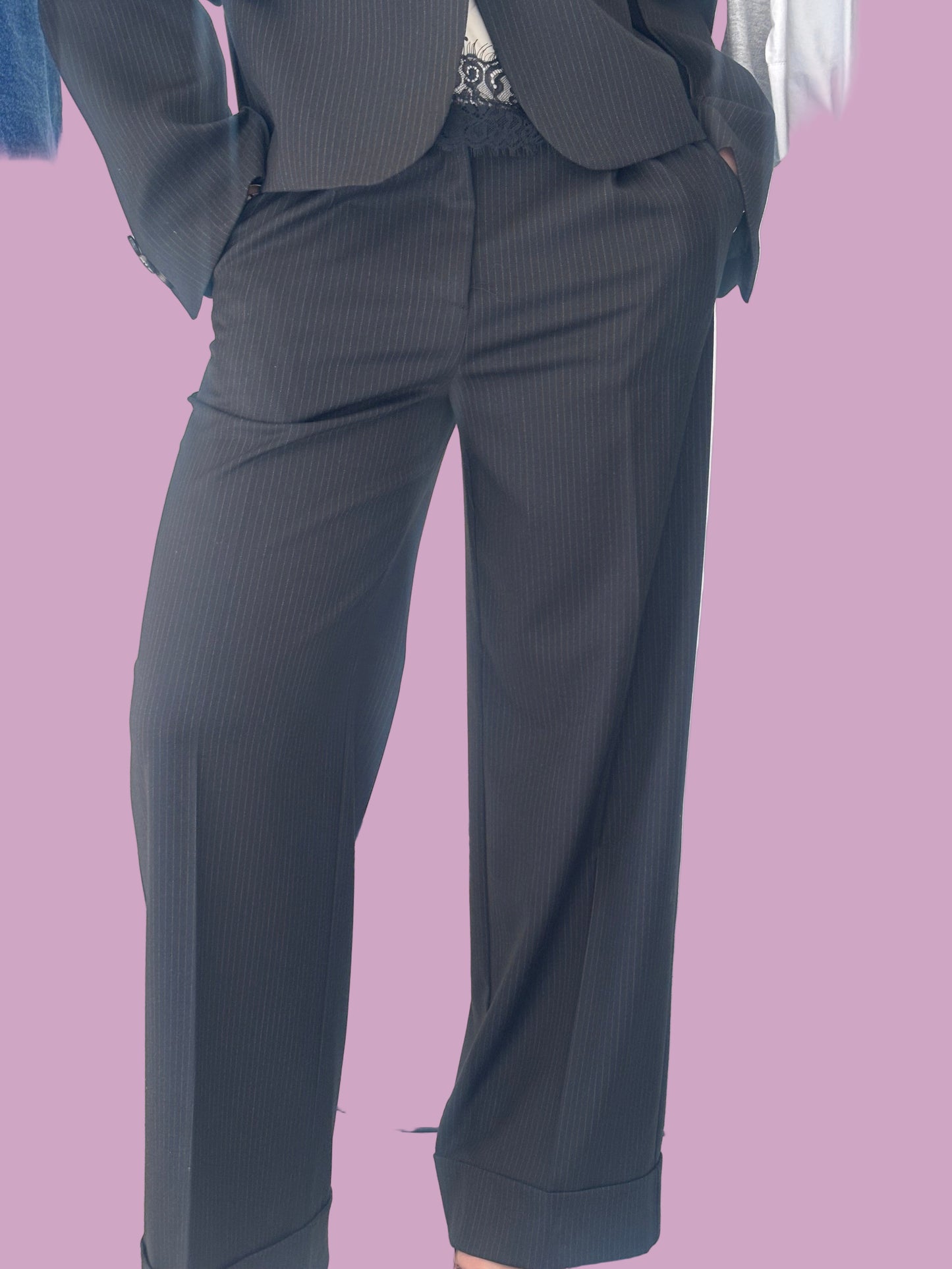 Black pin stipe pants with wide leg
