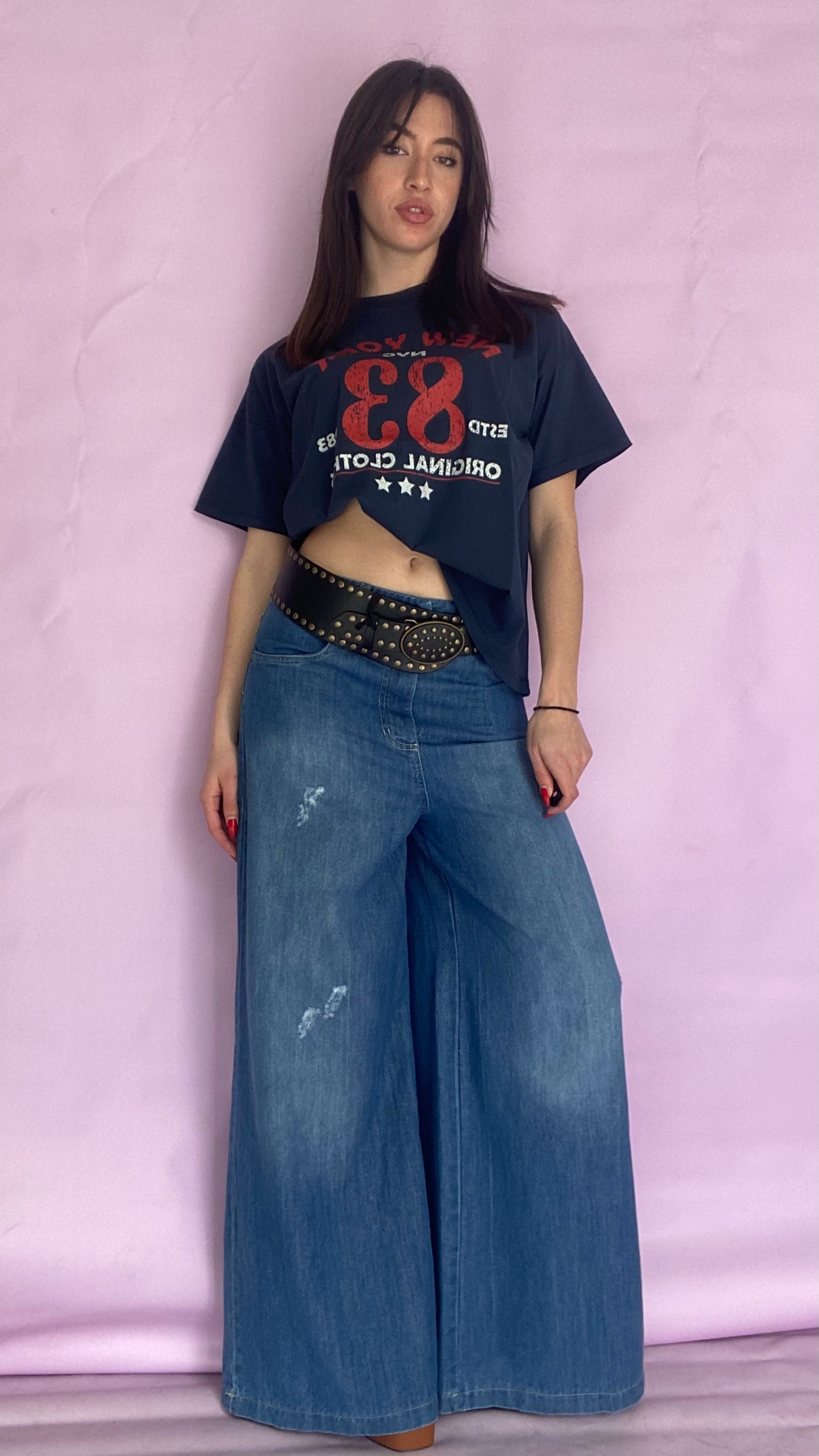 Blue high waist palazzo jean